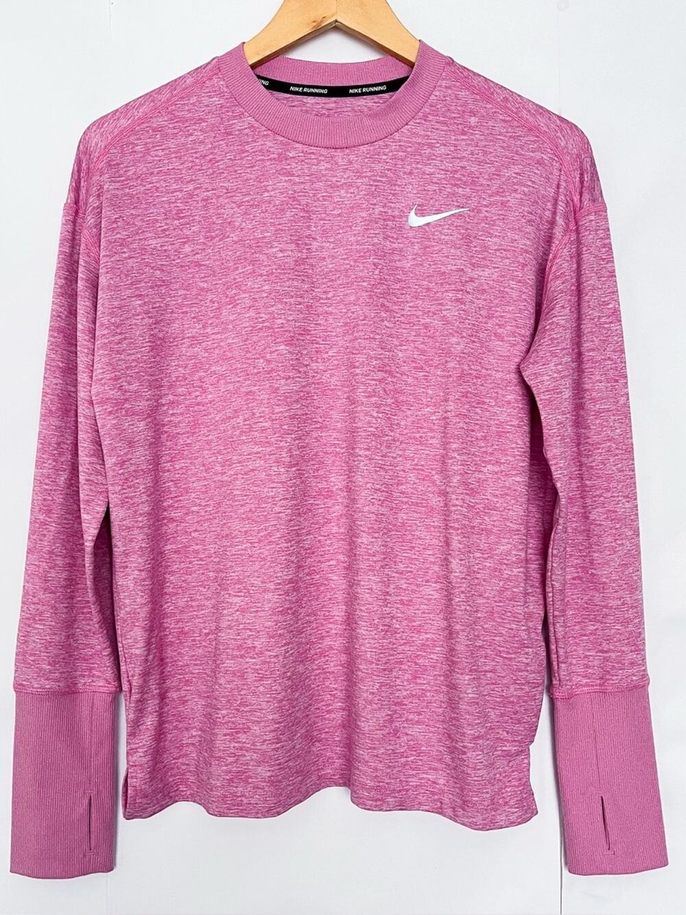 Nike Dri-Fit Running Top Long Sleeve Crewneck Shirt Thumbholes Size Medium Pink